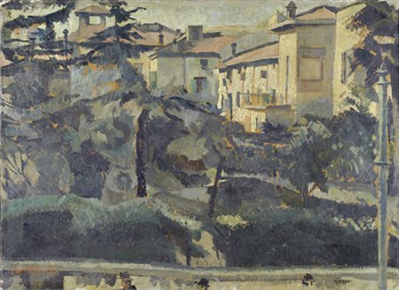 Eugenio Chiostri (Firenze, 1885 - 1973) Paesaggio con case Olio su tela, cm....
