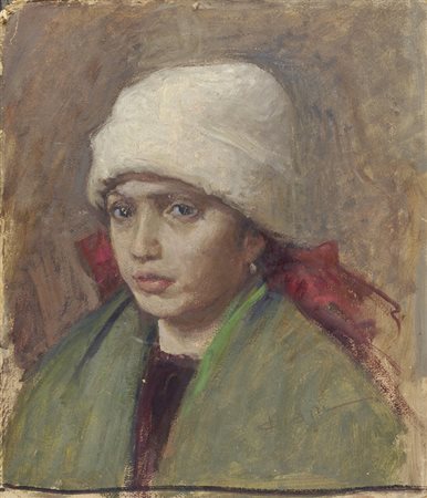 Cesare Ciani (Firenze, 1854 - 1925) Ritratto di ragazza Olio su cartone, cm....