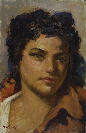 Mario Cocchi (Livorno, 1898 - 1957) Volto femminile Olio su cartone, cm....