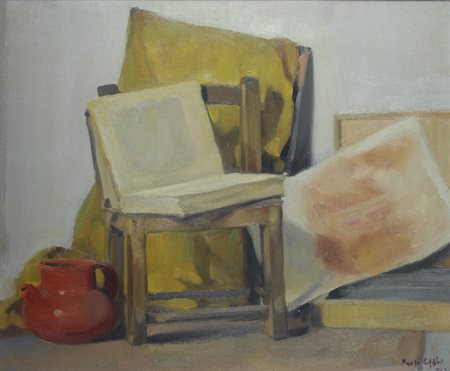 Paolo Coppini Natura morta con libri, 1974 Olio su compensato, cm. 50x60...