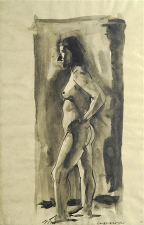 Costantini Studio di nudo China acquerellata su carta, cm. 45x30 Firma in...
