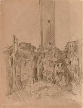 Italo Cremona (Cozzo Lomellina, 1905 - Torino, 1979) Rovine di Borgo San...
