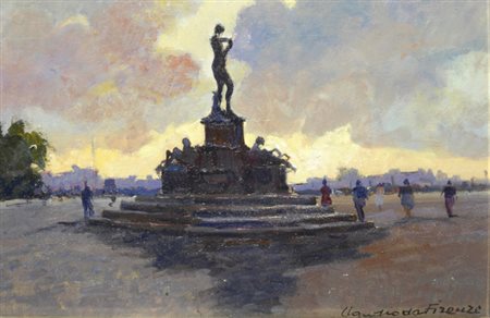 Claudio da Firenze Piazza Michelangelo Olio su tavola, cm. 21,5x32 Firma in...