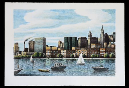 Aldo Damioli (Milano, 1952) Venezia New York, 2000 Litografia, mm. 500x700,...
