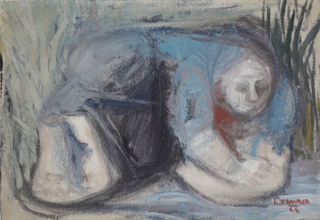 Lorenzo D'Andrea (Lucca, 1943) Figura accovacciata, 1966 Olio su tela, cm....