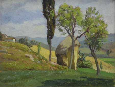 Amleto Danti Paesaggio Olio su compensato, cm. 32,3x41,5 Firma in basso a...