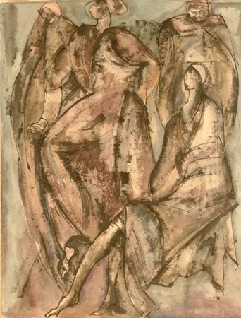 G. De Angelis Figure, 1966 Tecnica mista su carta, cm. 60x48 Firma e data in...