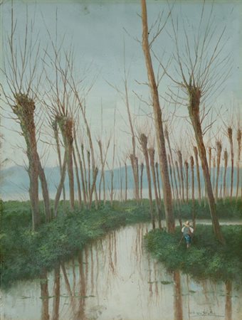 Sergio Nicolò de Bellis (Castellana, 1898 - Milano, 1946) Pioppeta Olio su...