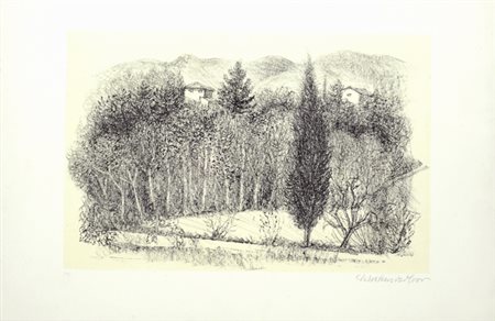 Christian De Moor Paesaggio toscano, 1974 Litografia, mm. 500x700; es. pa...
