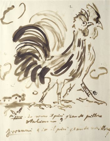 Filippo de Pisis (Ferrara, 1896 - Milano, 1956) Gallo China su carta., cm....
