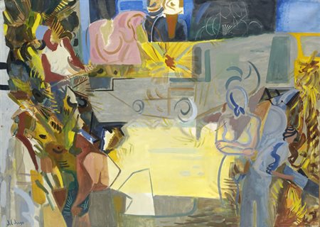 Francesco Del Drago (Roma, 1920) Composizione con figure Olio su tela, cm....