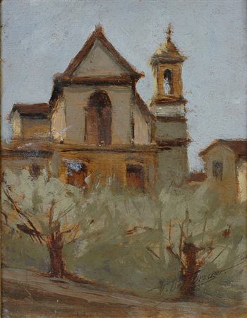 V. Del Fungo Chiesa Olio su compensato, cm. 21x17 Firma in basso a destra. € 0/0