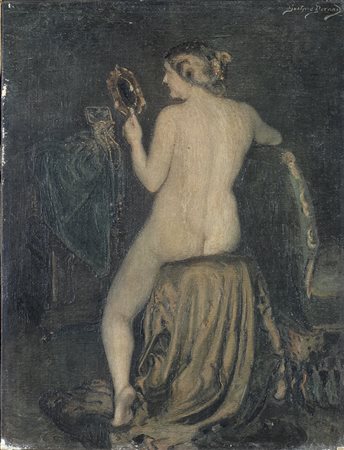 Gustave Durand (1863 - 1938) Donna allo specchio Olio su tela, cm. 25,5x20...