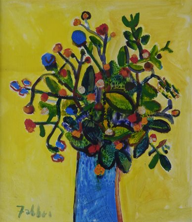 Alfredo Fabbri (Grosseto, 1926 - Pistoia, 2010) Vaso con fiori Olio su...
