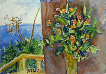 Alfredo Fabbri (Grosseto, 1926 - Pistoia, 2010) Fiori sul balcone, 1967 Olio...