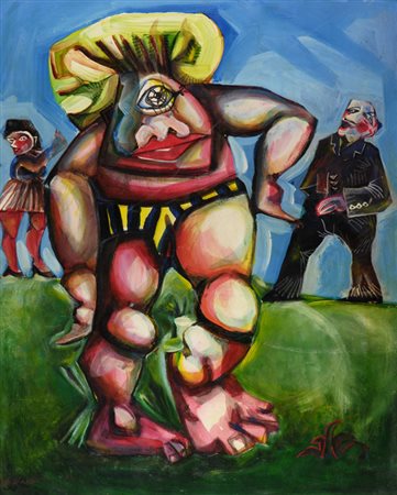 Claudio Fabbris Figure cubiste, 1977 Olio su compensato, cm. 50x40,5 Firma e...