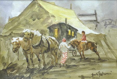 Giulio Falzoni (Marmirolo, 1900 - 1978) Dietro il Circo Acquarello su carta,...