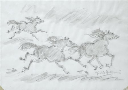 Giulio Falzoni (Marmirolo, 1900 - 1978) Cavalli Acquarello su carta, cm....