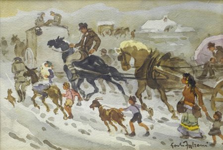 Giulio Falzoni (Marmirolo, 1900 - 1978) Zingari in marcia Acquarello su...