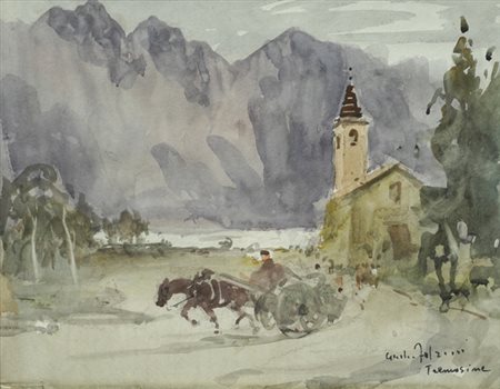 Giulio Falzoni (Marmirolo, 1900 - 1978) Lago Trasimeno, 1953 Acquarello su...