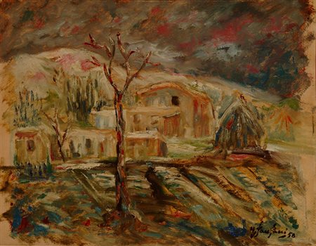 Enzo Fanfani Paesaggio autunnale, 1958 Olio su cartone, cm 51x64 Firma e data...