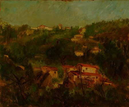 Enzo Fanfani Colli fiorentini Olio su tavola, cm 58x69 Firma in basso a...