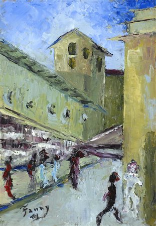 Fanny Ponte Vecchio Olio su masonite, cm. 19,8x14 Firma in basso a sinistra....