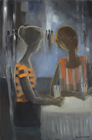 Eliano Fantuzzi (Verona, 1909 - Roma, 1987) Al bar Olio su tela, cm. 90x60...