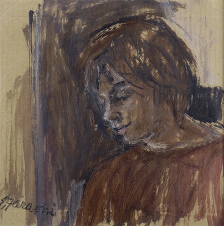 Enzo Faraoni (S. Stefano Magra, 1920) Volto Olio su cartone, cm. 29x30,5...