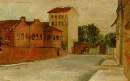 Enzo Faraoni (S. Stefano Magra, 1920) Strada Olio su tavola, cm.49x78,5 Firma...