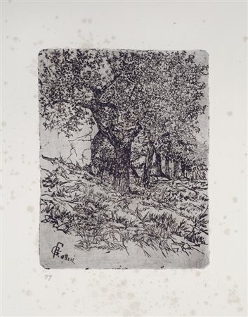 Giovanni Fattori (Livorno, 1825 - Firenze, 1908) Alberi Acquaforte,...