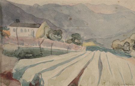 Guido Ferroni (Siena, 1888 - Firenze, 1979) Campagna Acquerello su carta, cm....