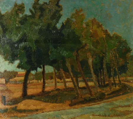 Guido Ferroni (Siena, 1888 - Firenze, 1979) Alberi Olio su cartone, cm....