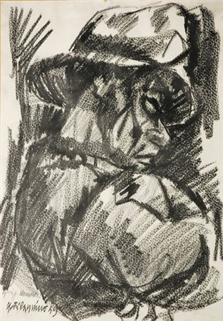 Natale Filannino (Firenze, 1926) Figura di profilo, 1959 Carboncino su carta,...