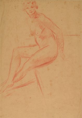 Achille Funi (Ferrara, 1890 - Appiano Gentile, 1972) Nudo seduto Sanguigna su...