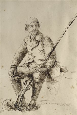 R. Gatti Uomo con moschetto e pipa Inchiostro su carta, cm. 29x22,5 € 200/300
