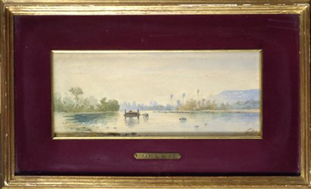 Attr a Lorenzo Gelati Guado Acquerello su carta, cm. .12,5x29 Firmato in...