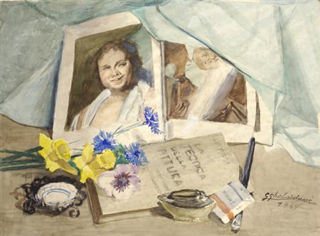 Giulio Ghelarducci (Livorno, 1883 - 1970) Natura morta, 1969 Acquerello su...