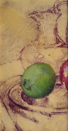 Oscar Ghiglia (Livorno, 1876 - Firenze, 1945) Brocca e mela verde Olio su...