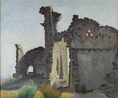 Valentino Ghiglia (Firenze, 1903 - 1960) Ruderi, 1948 Olio su tela, cm....