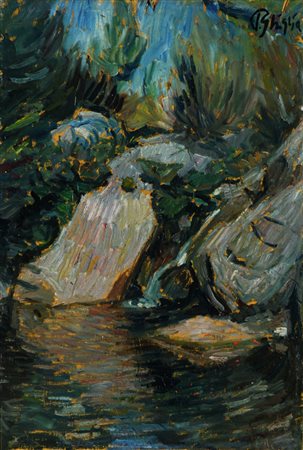 Paulo Ghiglia (Firenze, 1905 - Roma, 1979) Cascata Olio su compensato, cm....