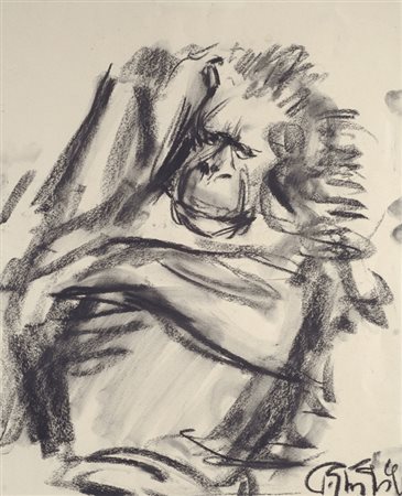 Paulo Ghiglia (Firenze, 1905 - Roma, 1979) Scimmia Carboncino, cm. 40x33...