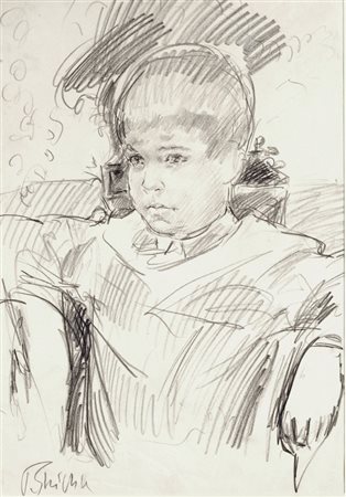 Paulo Ghiglia (Firenze, 1905 - Roma, 1979) Bambino Matita su carta, cm....