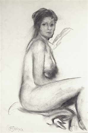 Paulo Ghiglia (Firenze, 1905 - Roma, 1979) Nudo di donna Carboncino su carta,...