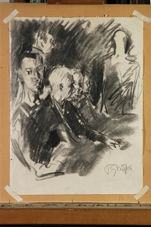 Paulo Ghiglia (Firenze, 1905 - Roma, 1979) Figure Carboncino su carta, cm....