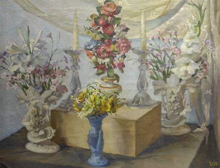 Ezio Giovannozzi (Firenze, 1882 - 1964) Fiori Olio su tela, cm. 61x81 Firma...