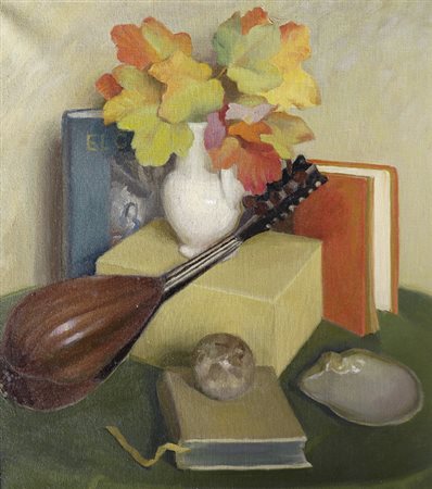 Ezio Giovannozzi (Firenze, 1882 - 1964) Natura morta con mandolino Olio su...