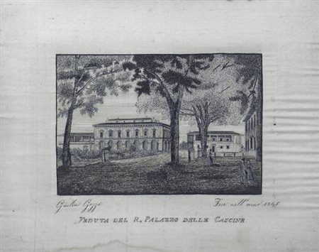 Giulia Gozzi Veduta del R. Palazzo delle Cascine, 1845 Inchiostro su seta,...