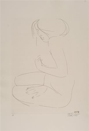 Emilio Greco (Catania, 1913 - Roma, 1995) Saffo, 1971 Puntasecca, mm. 700x500...