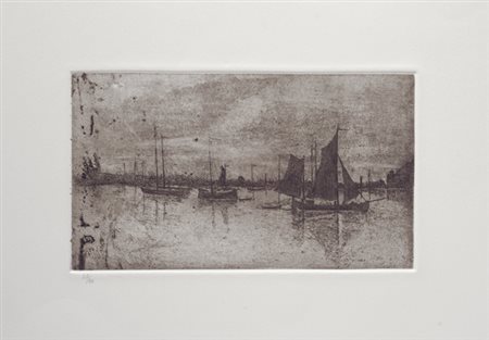 Vittore Grubicy de Dragon (Milano, 1851 - 1920) Porto alla sera Acquaforte,...
